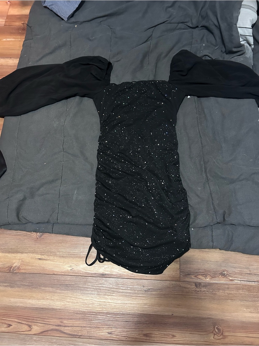 Black Sparkle Off-Shoulder Ruched Dress